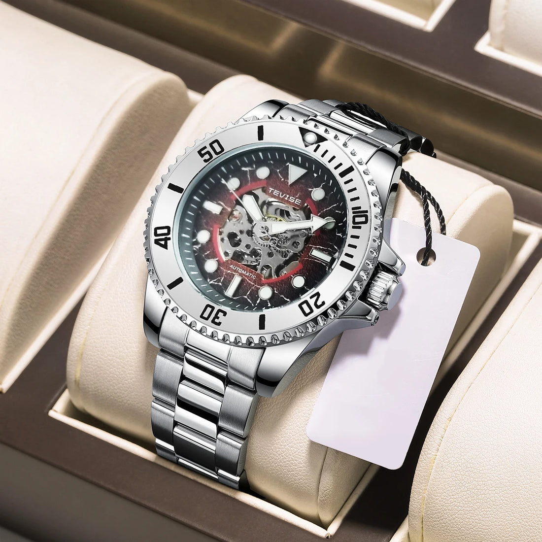 TEVISE New Automatic Mechanical Watch for Men Waterproof Stainless Steel Skeleton Luminous Watch Fashion Casual Wristwatch