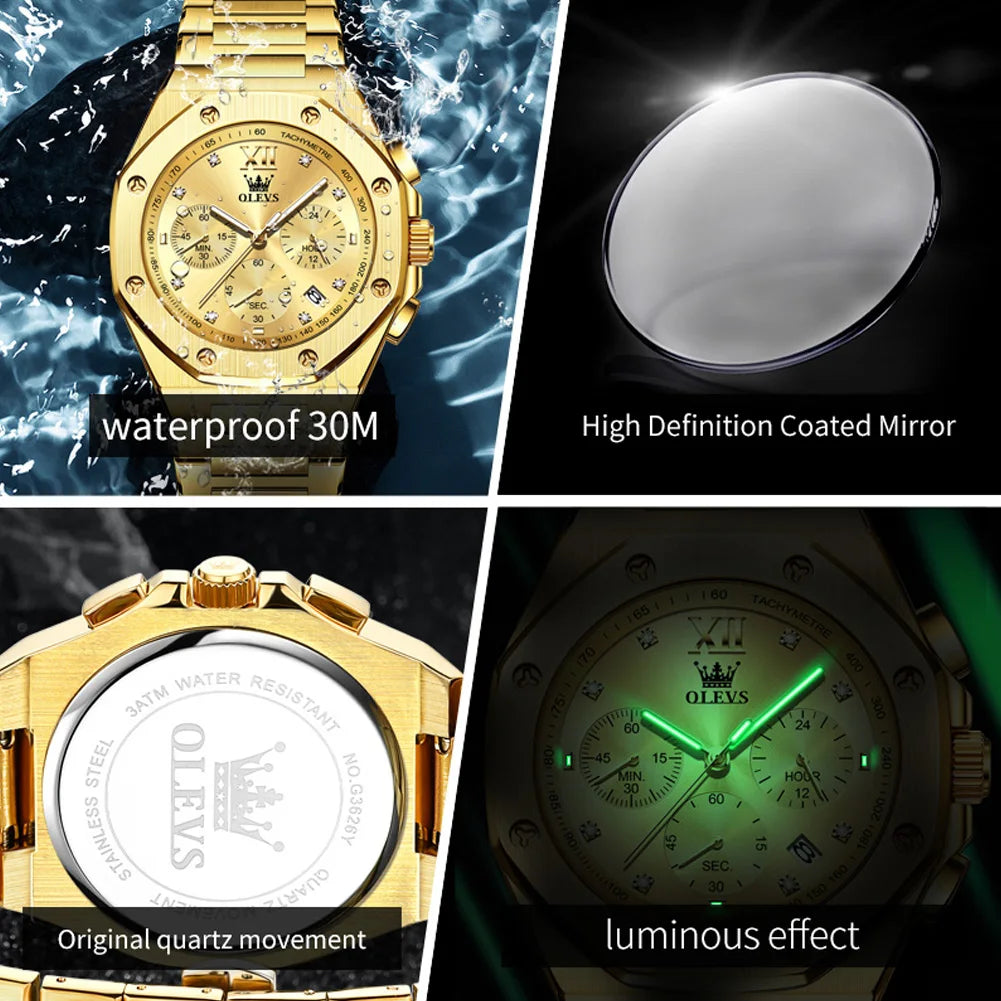Watches for Men Top Luxury Brand OLEVS Quartz Men’s Watch Sport Waterproof Gold Wrist Watches Chronograph Date Relogio Masculino