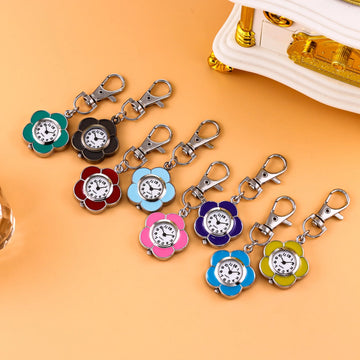 Colorful small flower hanging watch, butterfly pocket watch, keychain watch, men's and women's chest watch, nurse watch